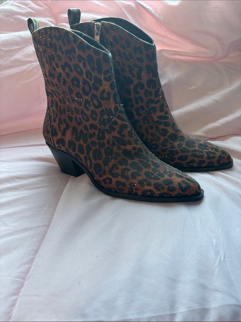 Jessica Simpson Leopard Print Sparkle Ankle Boots - Brown/Black